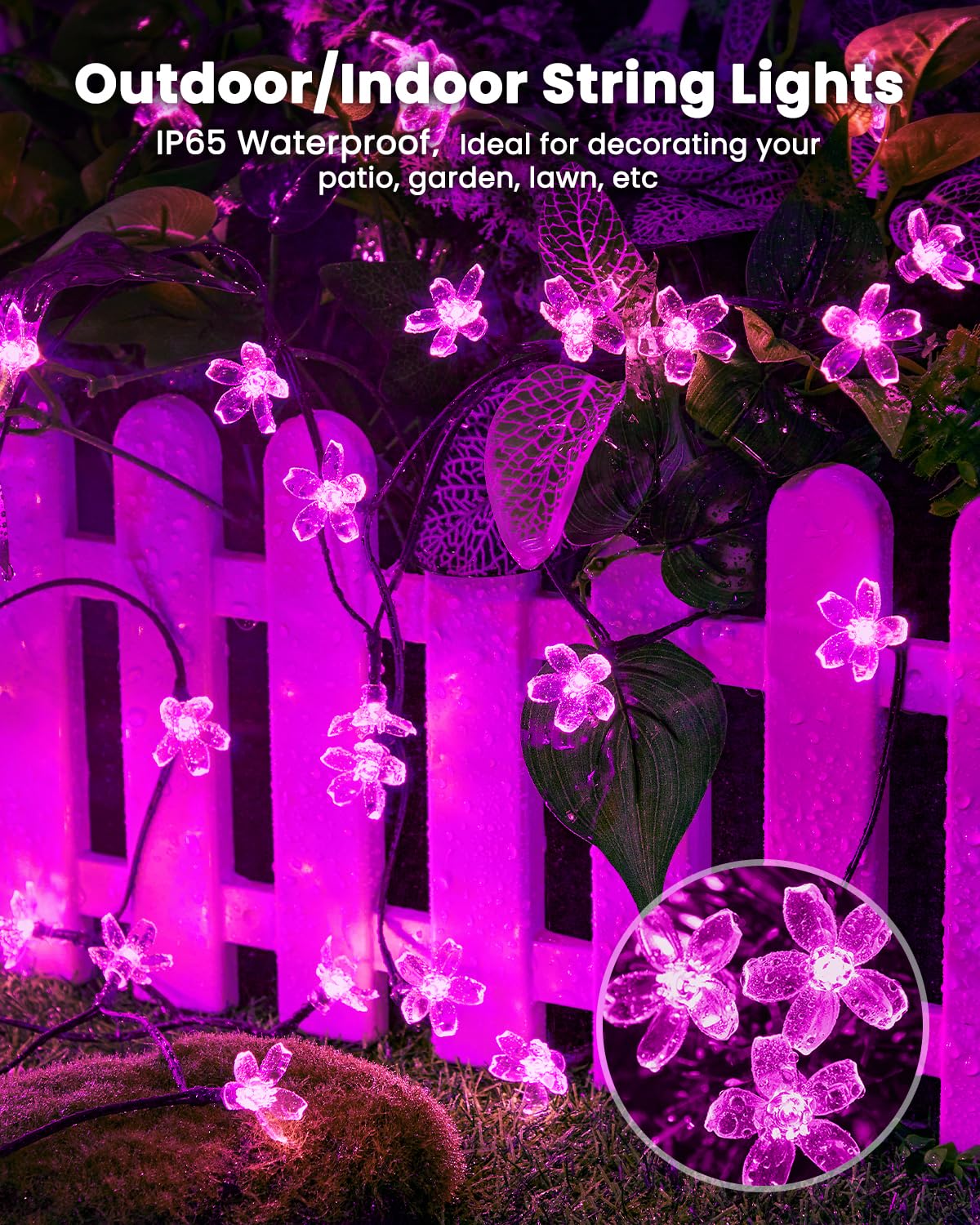 2 Pack Total 52FT 120 LED Flower Solar String Lights Outdoor Waterproof Fairy Lights for Garden Yard Fence Patio Christmas Tree Wedding Party Decor (120 Count)