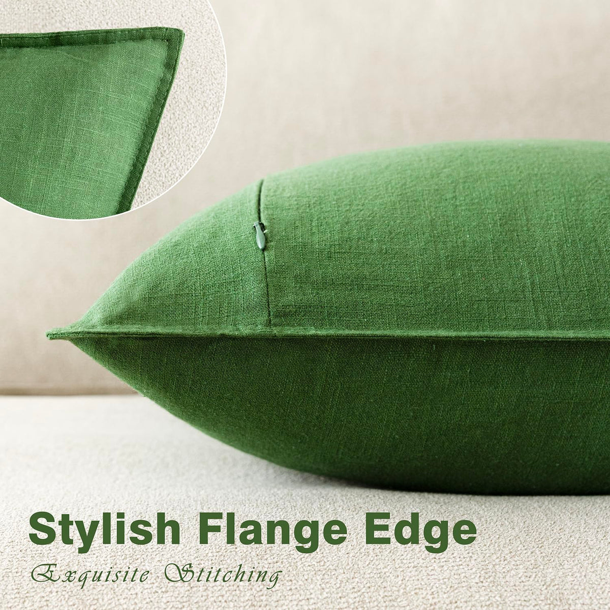 Pack of 2 Decorative Linen Solid Throw Pillow Covers Soft Accent Euro Cushion Case Boho Farmhouse Pillowcase for Chair Couch Sofa Bedroom Living Room Home Decor 26 x 26 Inch Forest Green (2 Count)