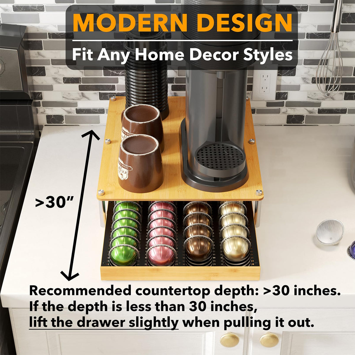 Bamboo Coffee Pod Holder Drawer Storage Compatible with Nespresso Vertuo Capsules