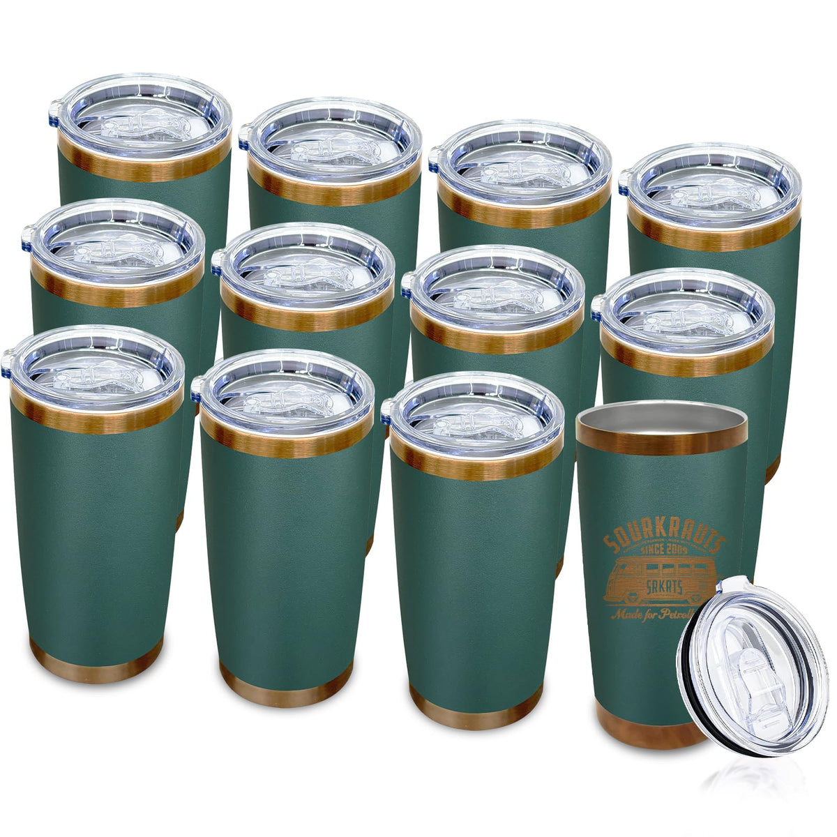 20 oz Insulated Tumblers Bulk With Lid and Straw Green (12 Count)