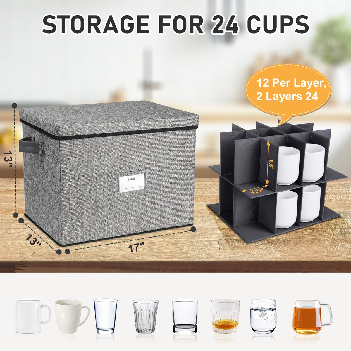 2 Layer Coffee Mug Storage Organizer with Dividers