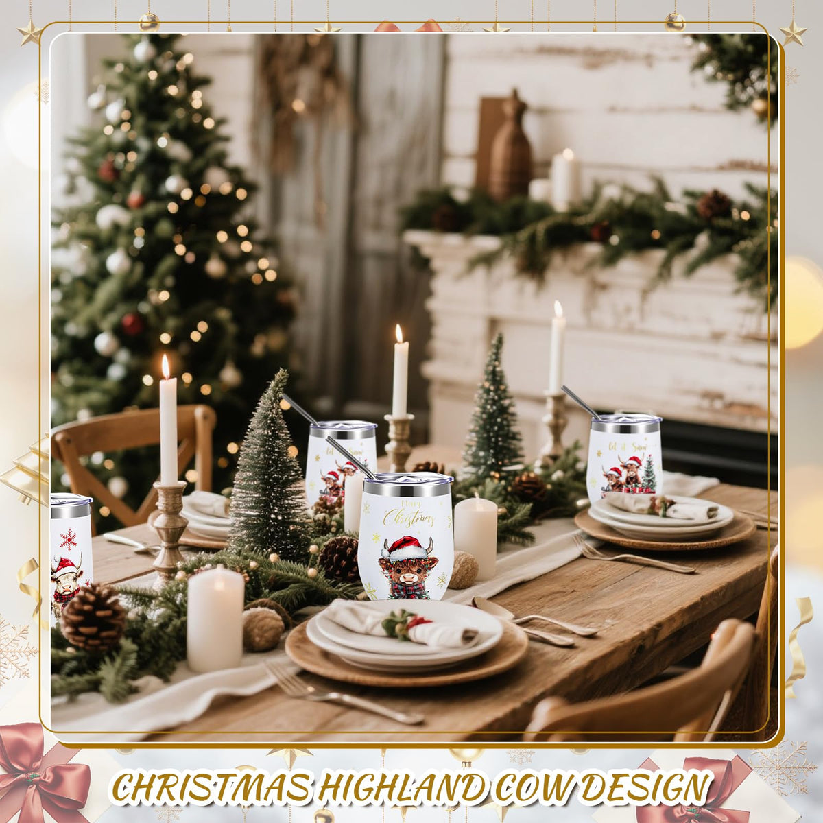 12 Sets Christmas Wine Tumbler 12oz Stainless Steel Vacuum Insulated Winter Coffee Mug Stemless Xmas Wine Glasses Holiday Gift for Teacher Coworker Friend Travel Party (12 Count)