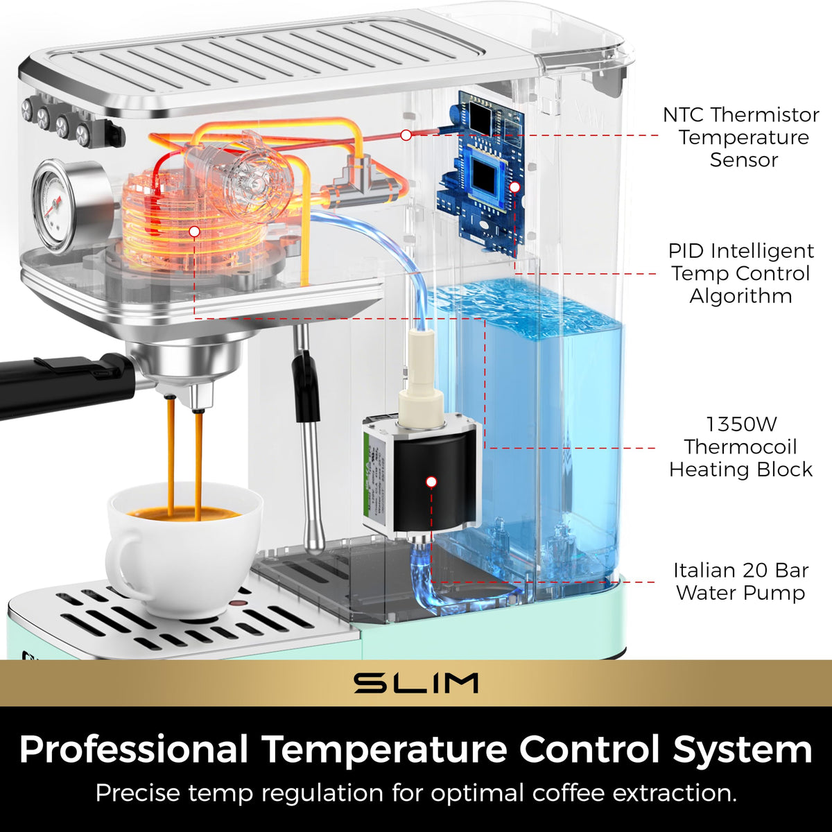Slim Espresso Machine with Milk Frother for Home Latte