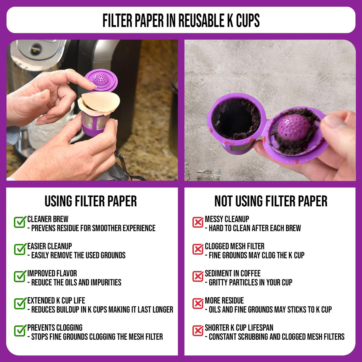 Unbleached K Cup Filters With Lid for Reusable Coffee Pods (300 Count)