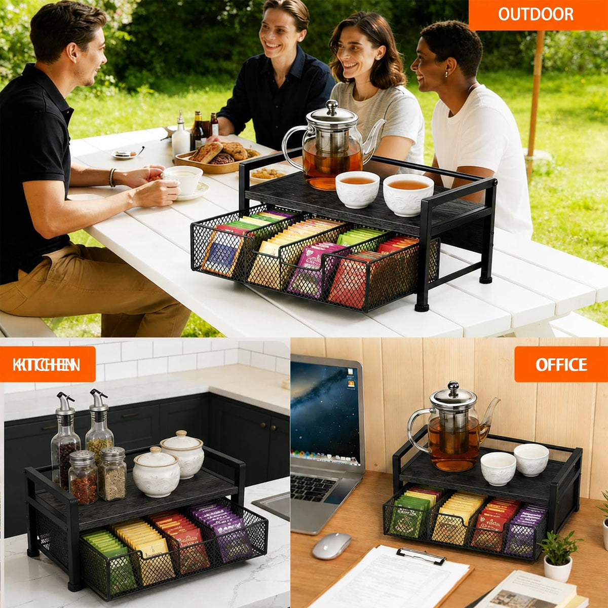 Tea Bag Organizer with Drawer and Tray