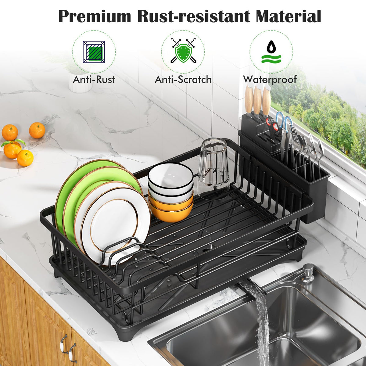 Dish Drying Rack for Small Kitchen Counter with Utensil Holder