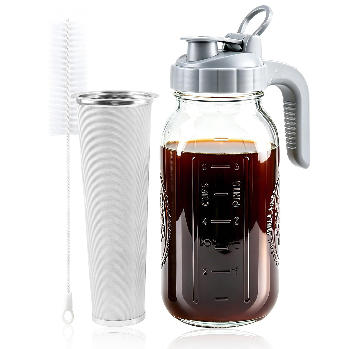 Cold Brew Coffee Maker 64oz Mason Jar Pitcher with Stainless Steel Filter