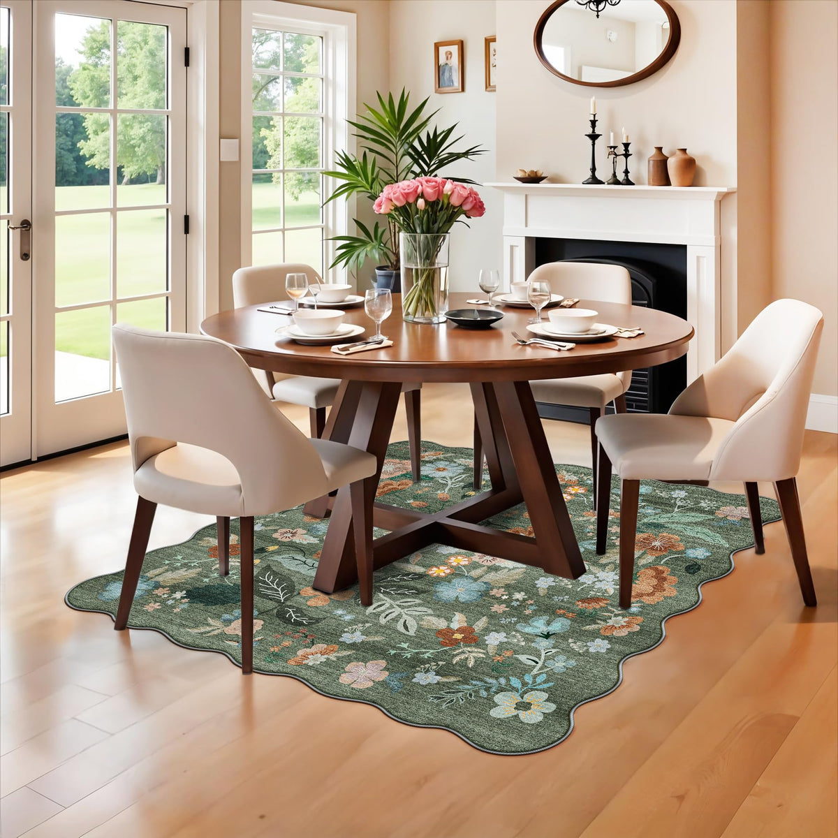 Floral Square Area Rug for Family