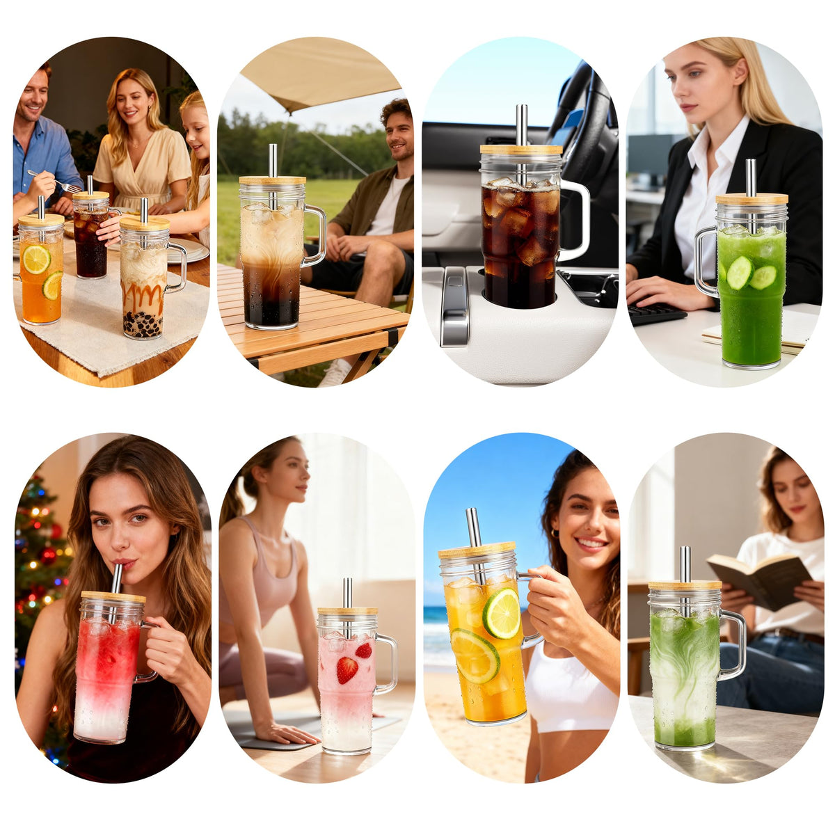 24oz Glass Cups with Lids and Straws (24 Count)