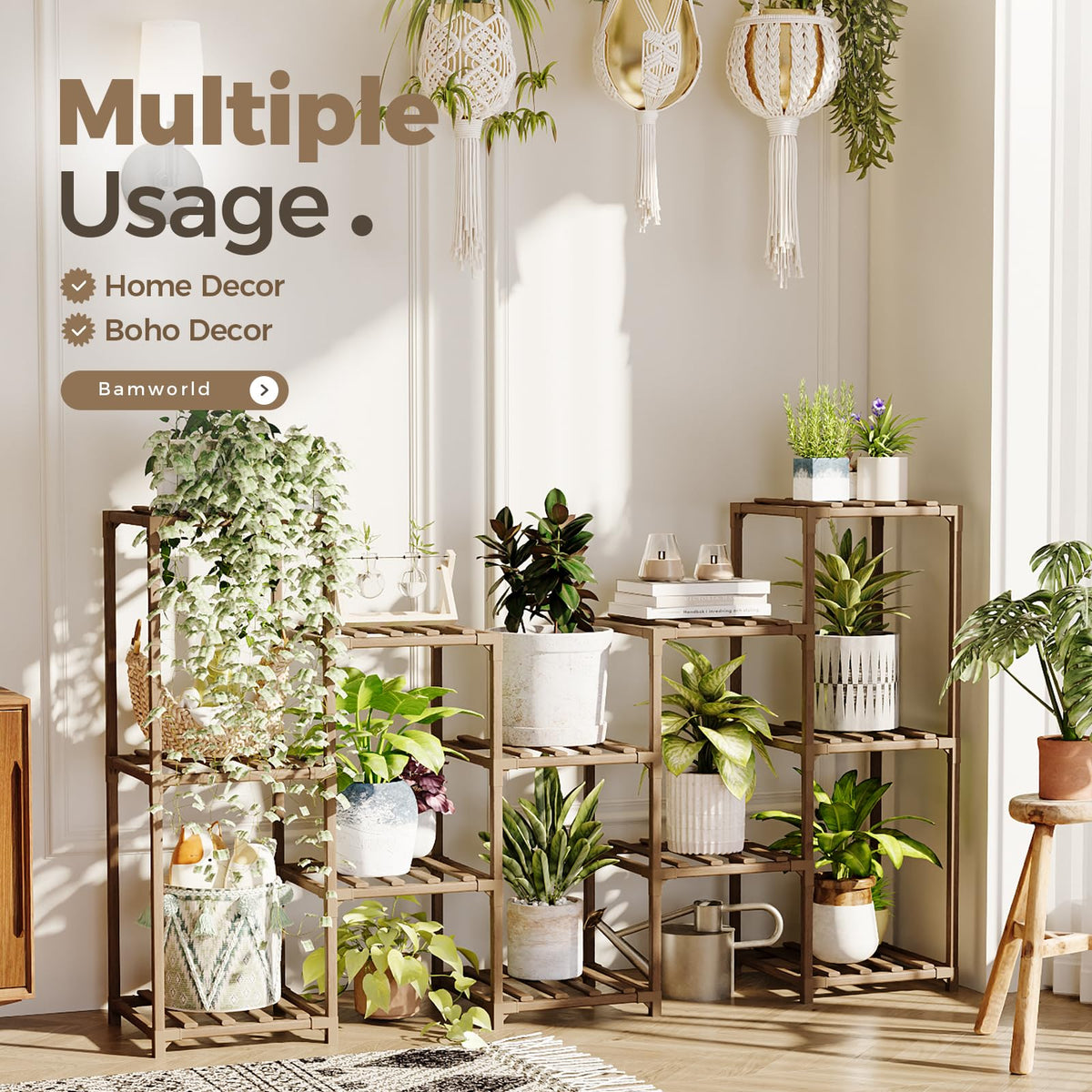 Large Plant Shelf Outdoor Wood Plant Stand Large Rack for Living