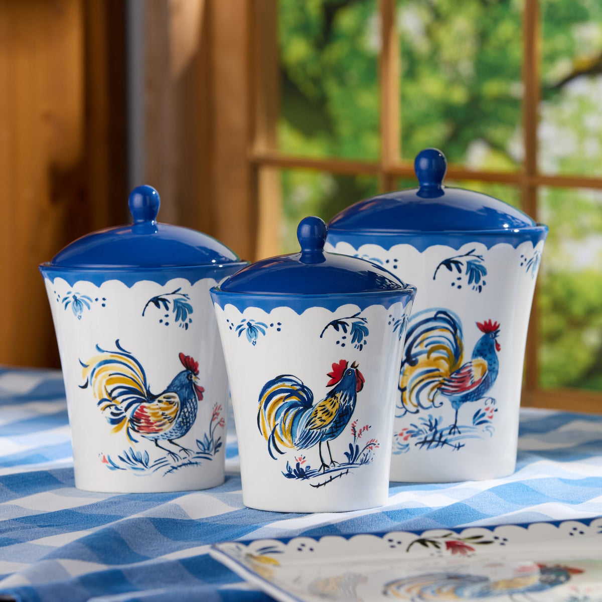 French Rooster Ceramic 3‑Piece CANISTER SET