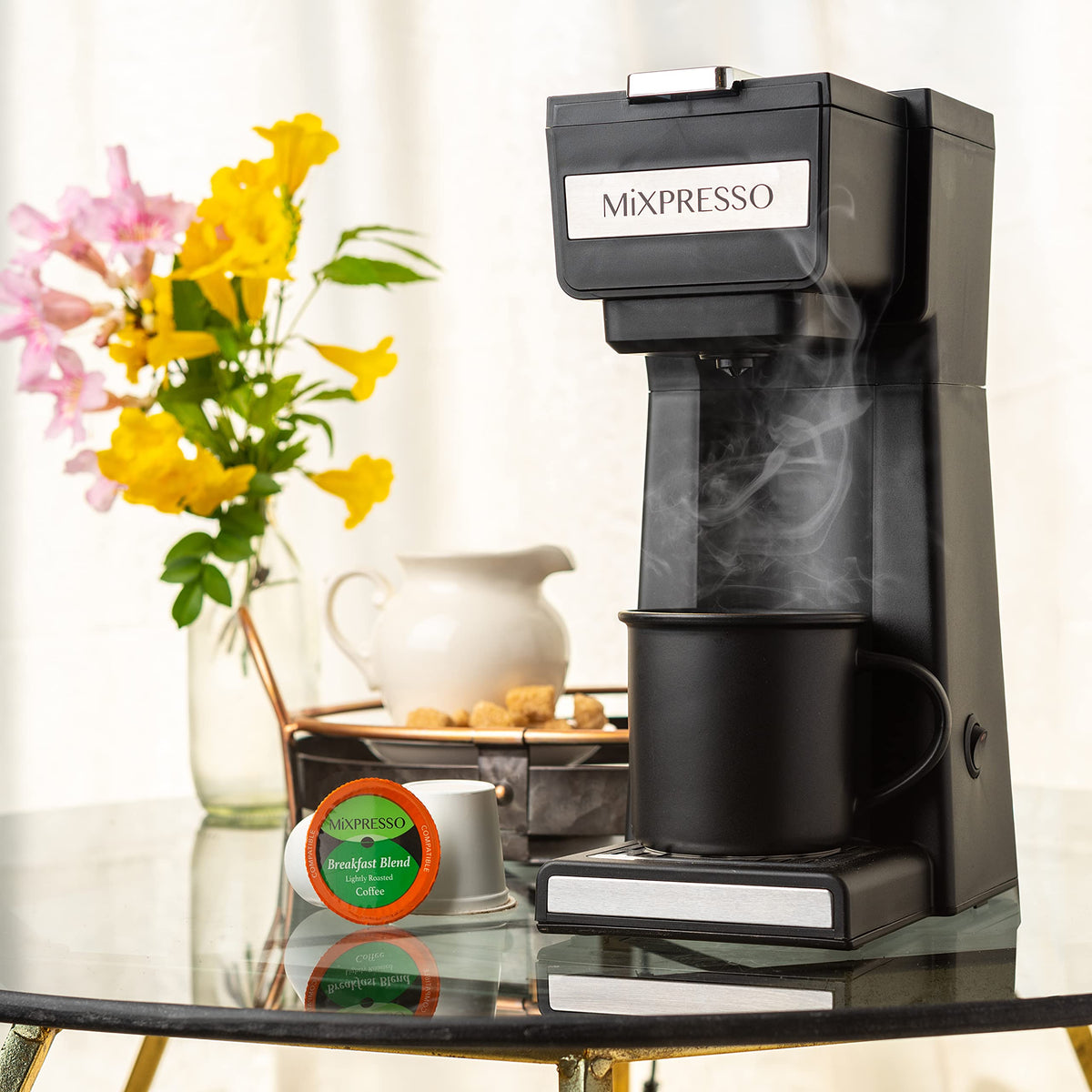 Coffee Maker Single Serve For Ground Coffee & Compatible With K Cup Pods