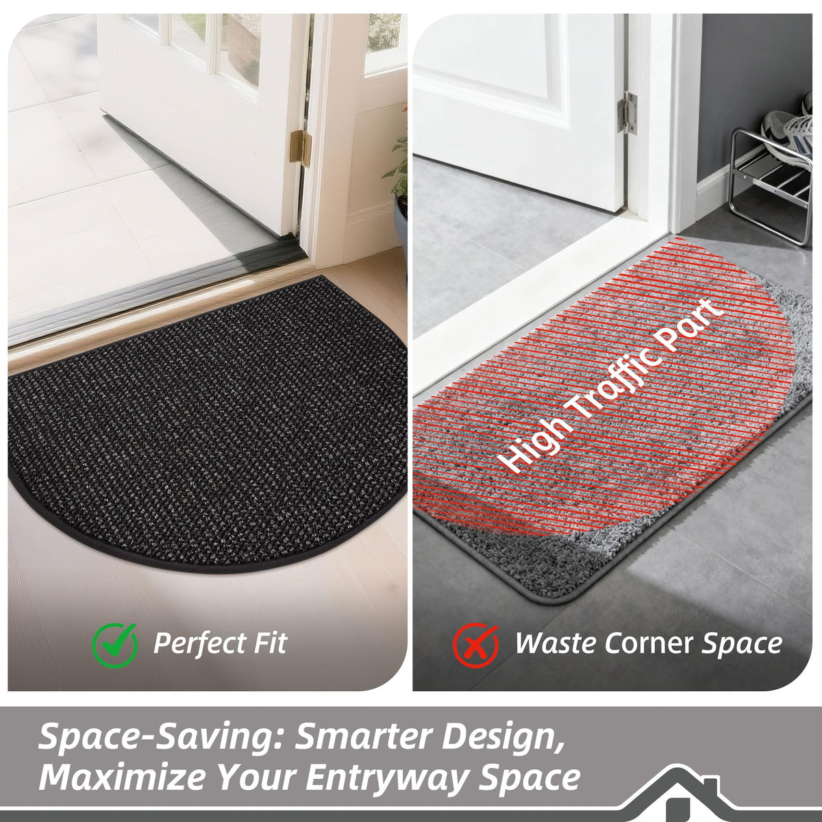 Dirt Trapper Door Mat 24" x 36" Half Circle Non Slip Rugs