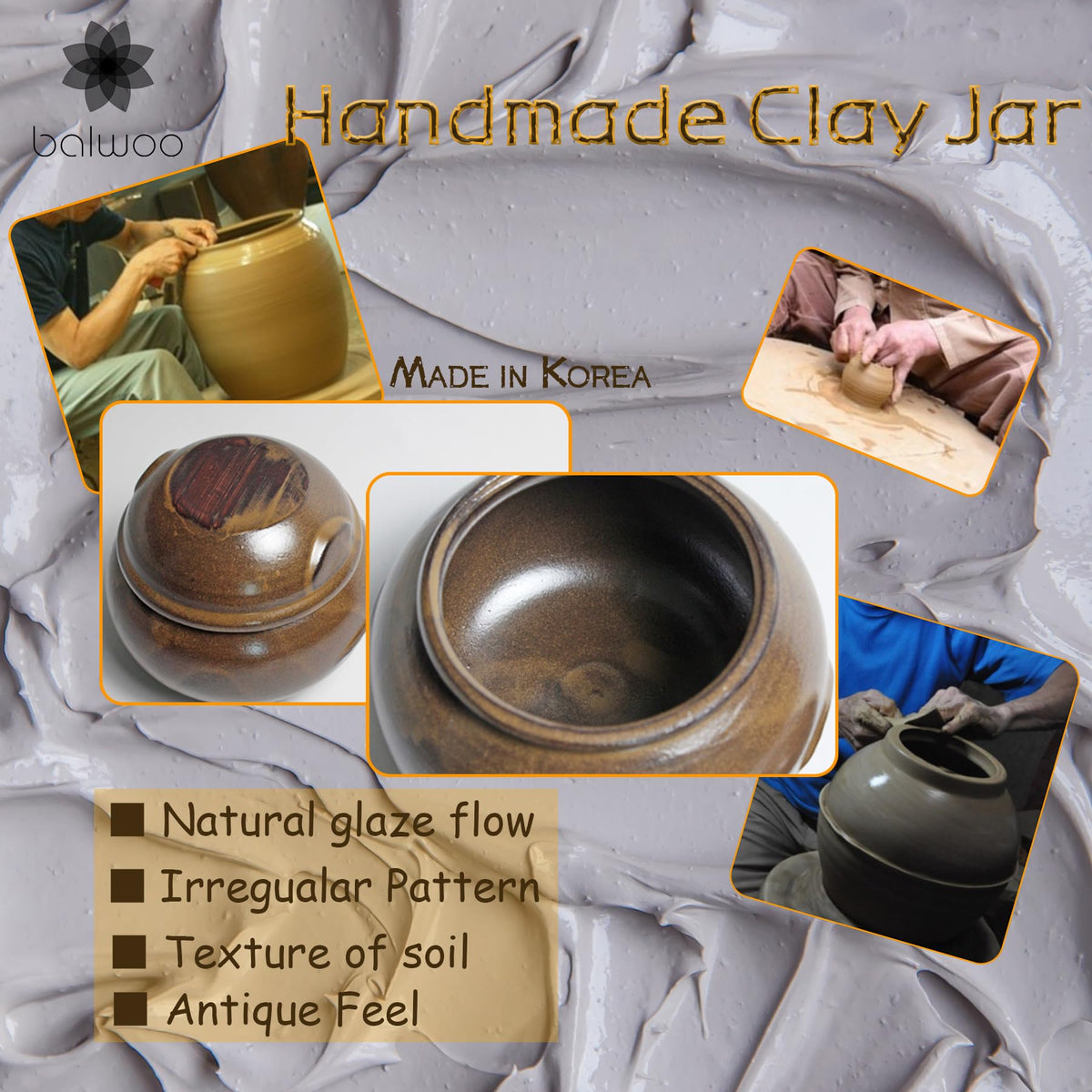 Earthenware Onggi Korean Traditional Clay Jar Ceramic Canister