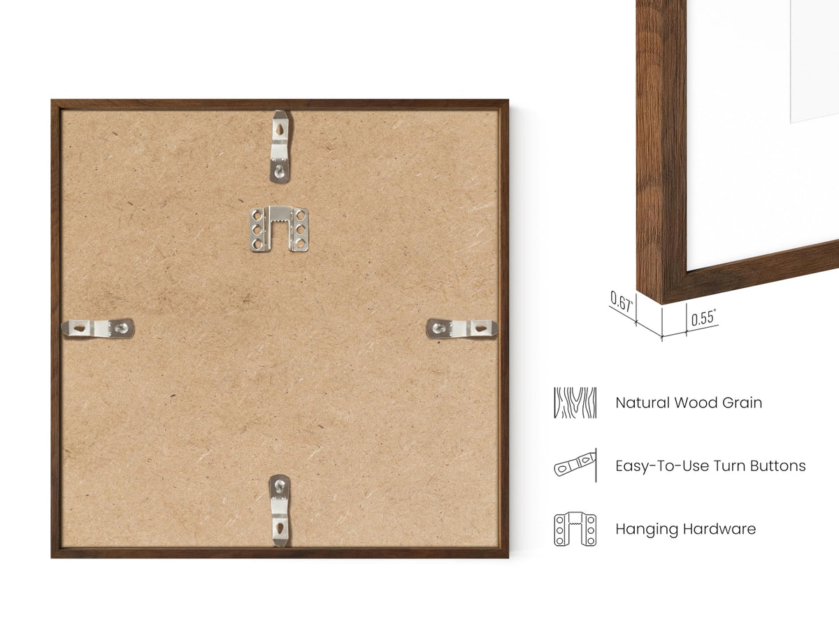 Walnut Oak Wood 10x10 Picture Frame Matted to 5x5 (3 Count)