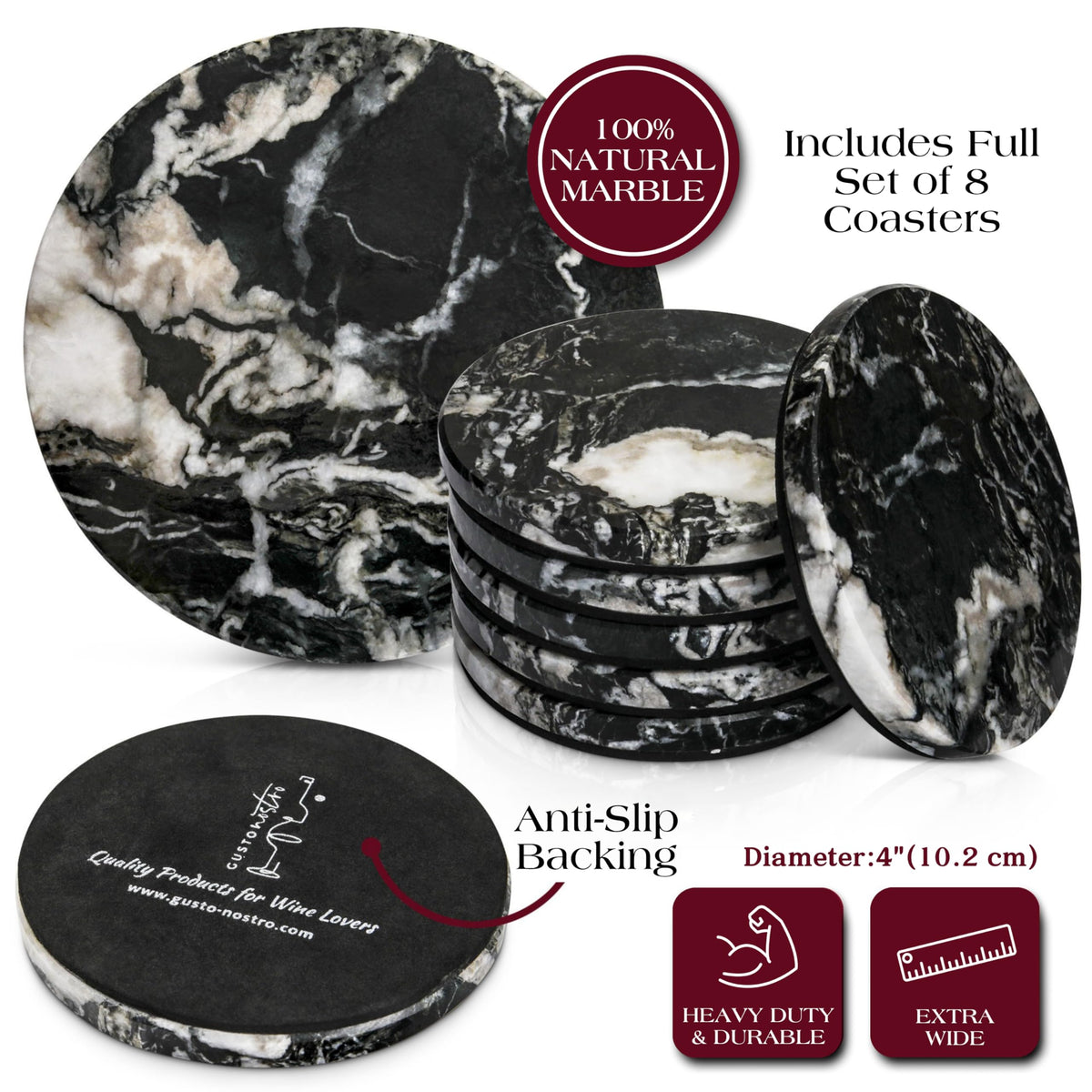 Black Marble Coasters Set of 6 with Non (6 Count)
