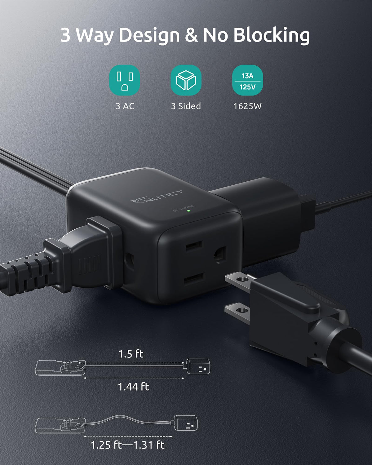 1.5ft Short Extension Cord with Outlet Cover
