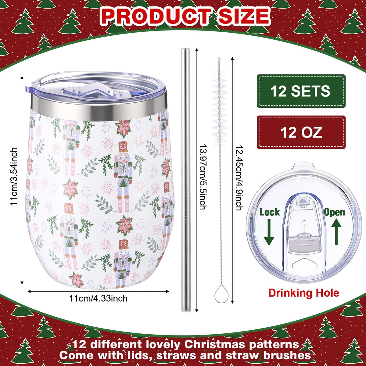 12 Pack Christmas Tumbler Bulk with Lid and Straw Brush (12 Count)