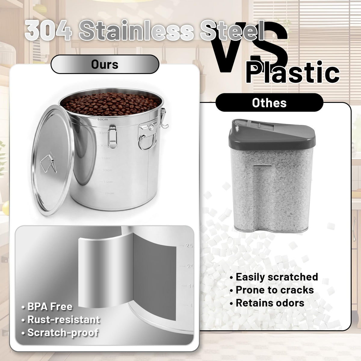 304 Stainless Steel Extra Large Rice Storage Container 12.7Gal