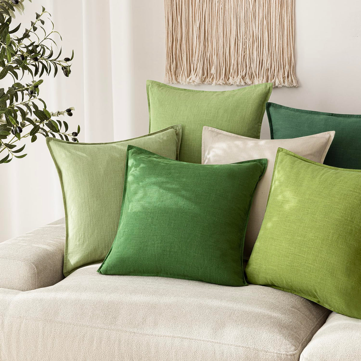 Pack of 2 Decorative Linen Solid Throw Pillow Covers Soft Accent Euro Cushion Case Boho Farmhouse Pillowcase for Chair Couch Sofa Bedroom Living Room Home Decor 26 x 26 Inch Forest Green (2 Count)