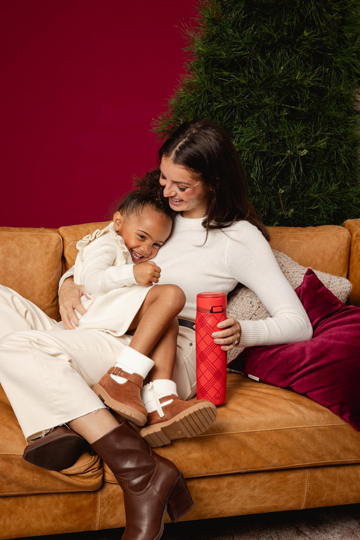 Christmas Water Bottle with Straw & Handle
