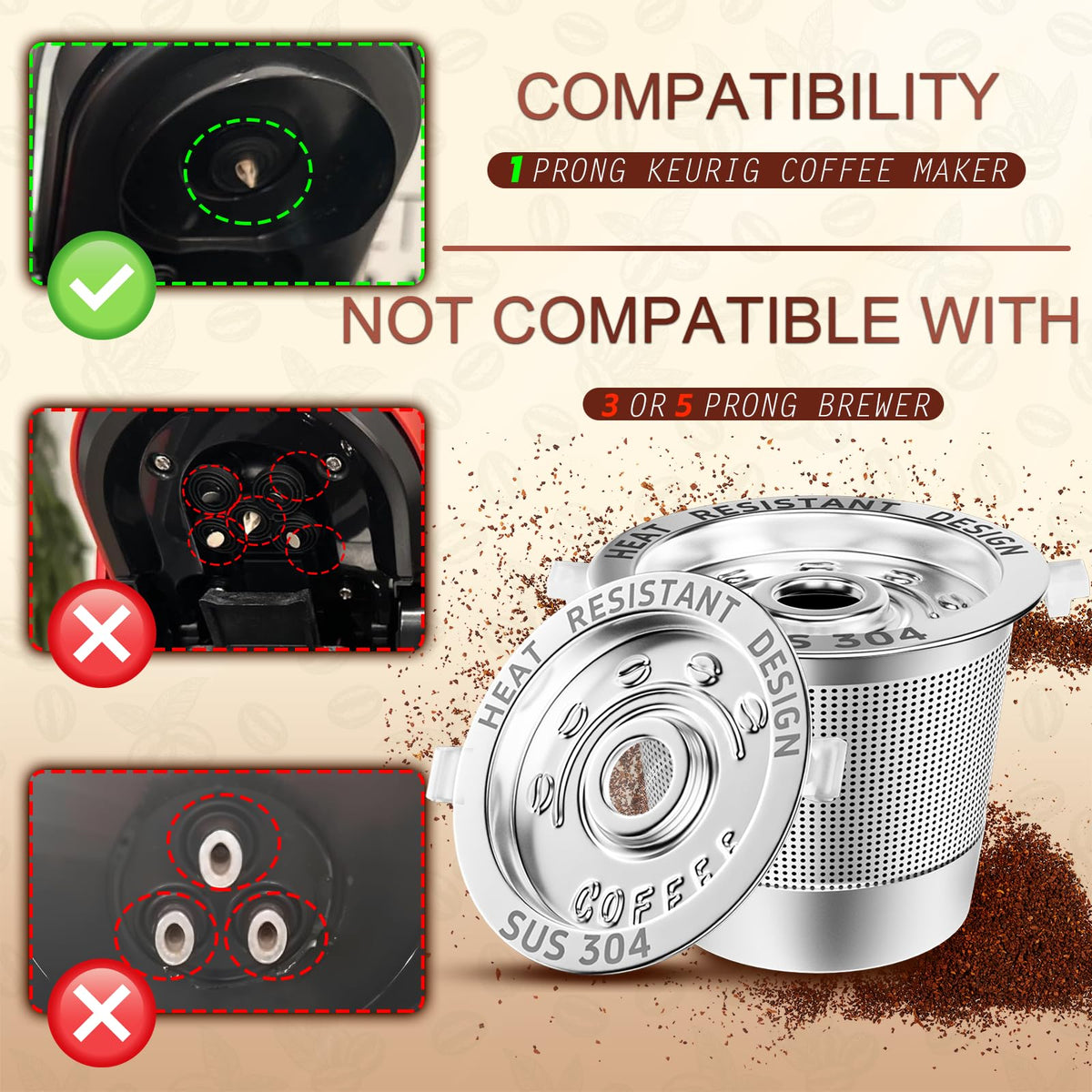 6 Pack Reusable K Cups Coffee Pods for Keurig 1.0 (6 Count)