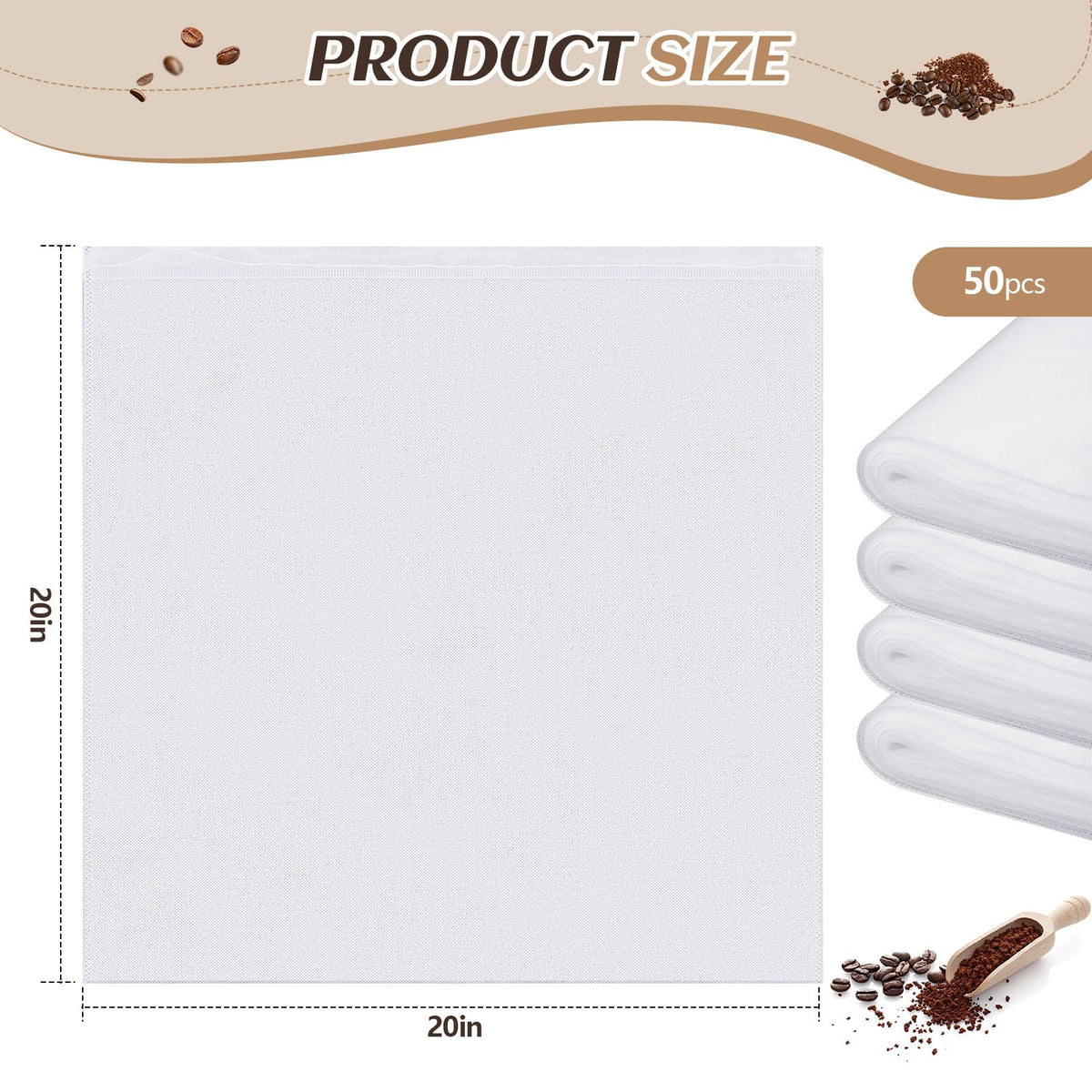 50 Pcs 20" x 20" Commercial Home Cold Brew Coffee Filter Bags with Drawstring (50 Count)