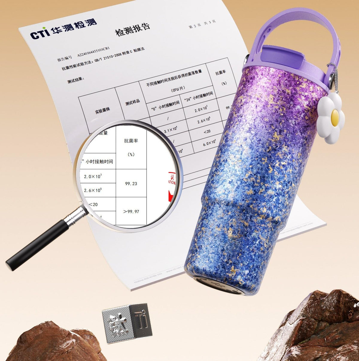 30oz 880ml Titanium Tumbler with Tea Infuser & Straw Lid