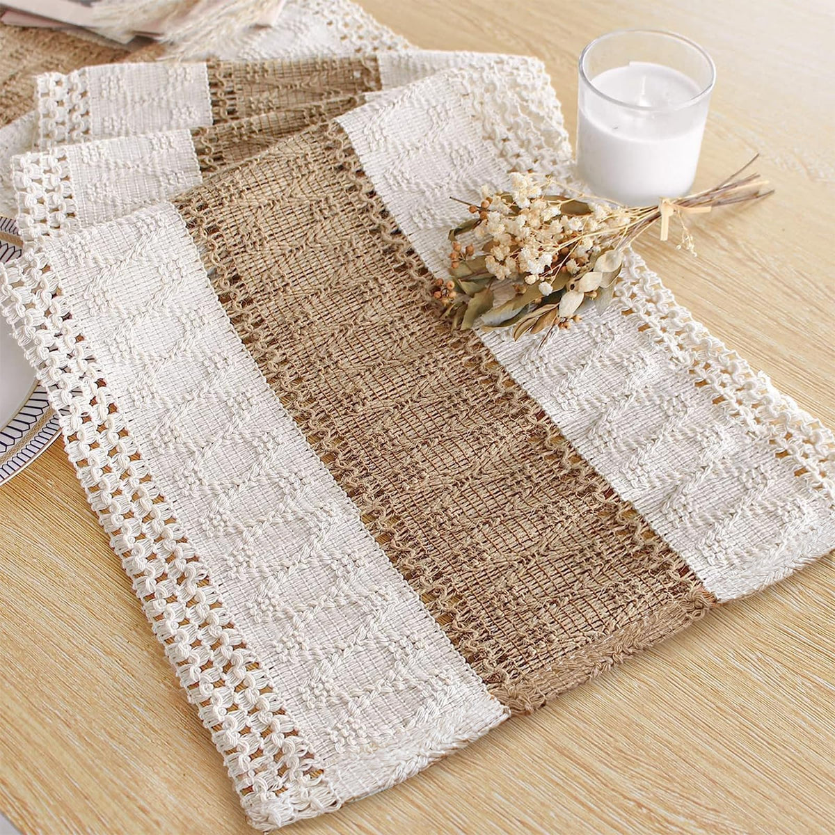 Boho Table Runner for Fall Home Decor 12x36 Farmhouse Woven Runner (36 Foot)