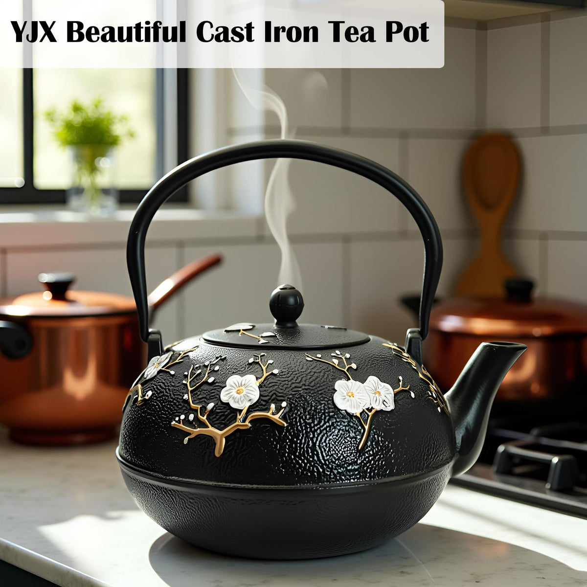60.9oz Large Cast Iron Teapot for Stovetop