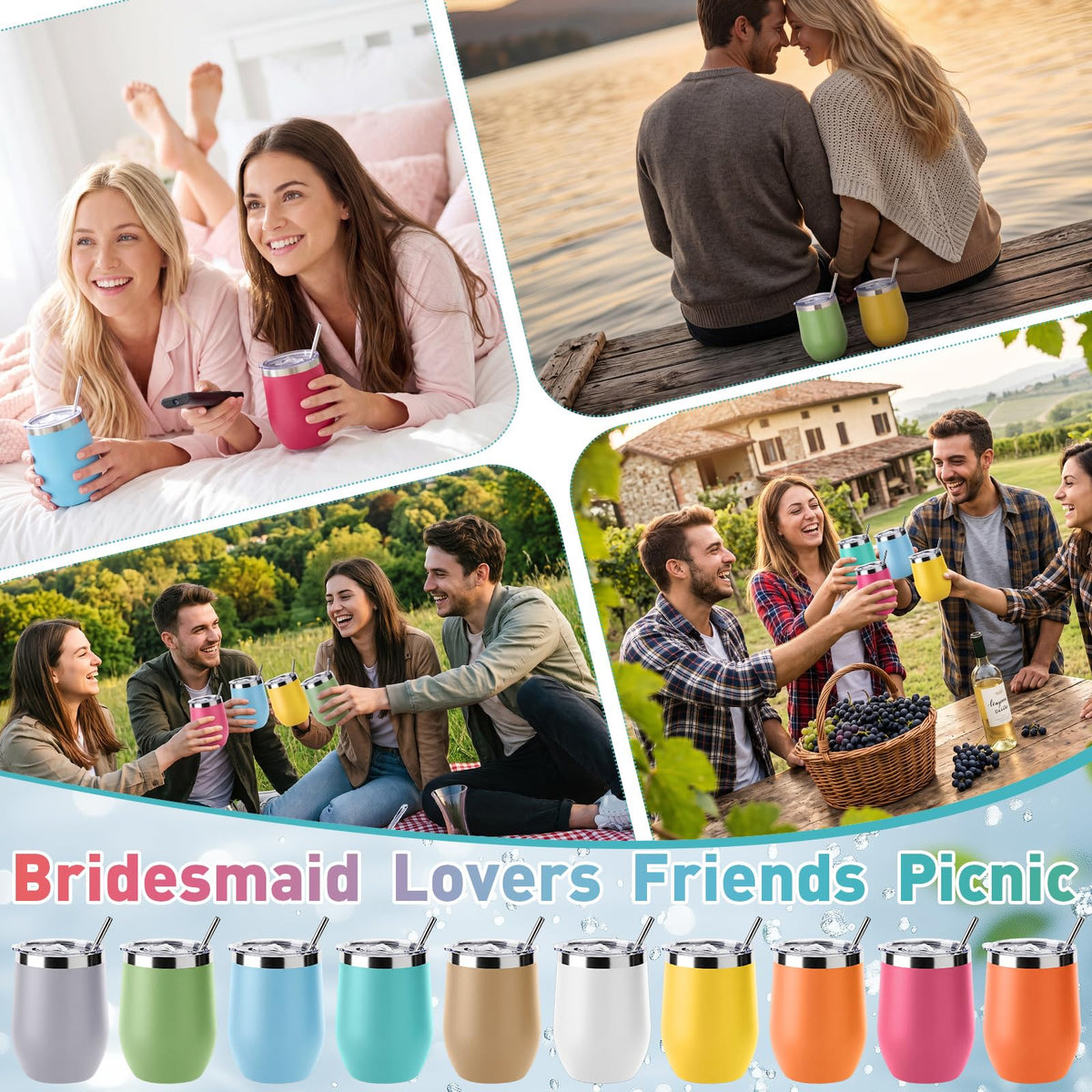40 Pack Insulated Wine Tumblers Bulk 12oz (40 Count)