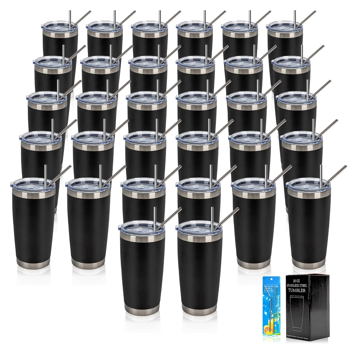 32 Pack 20oz Stainless Steel Insulated Bulk Tumblers with Lid&Straw (32 Count)