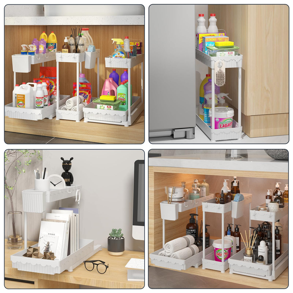 3-Pack 2-Tier L-Shaped Under Sink Organizers with Sliding Drawers (3 Count)