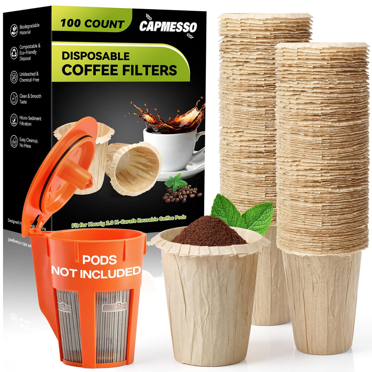 2.45" H Disposable Coffee Filters (100 Count)