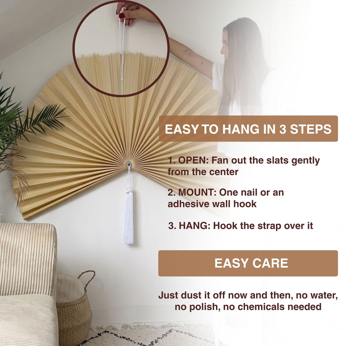 Beige Bamboo Wall Fan