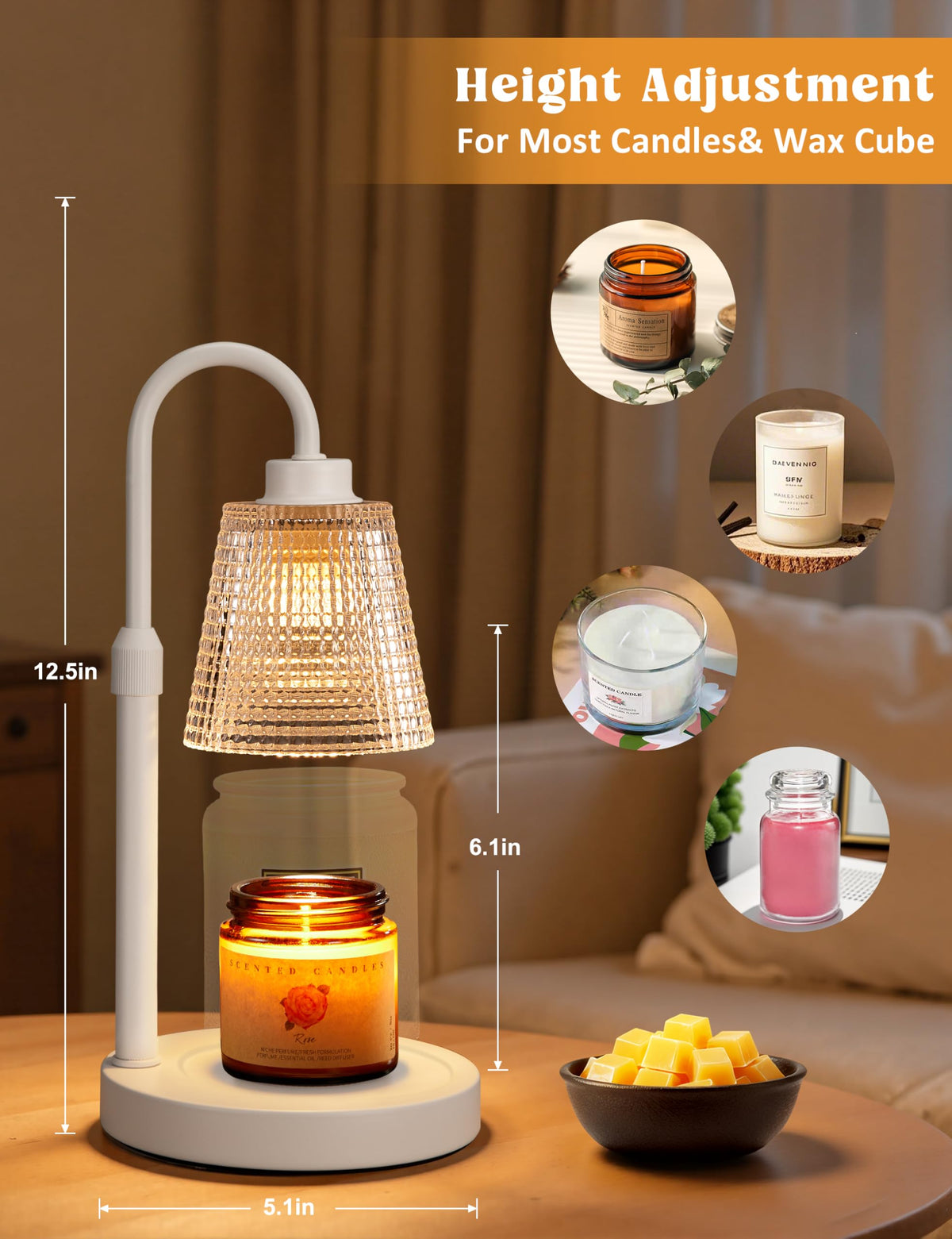 White Candle Warmer Lamp with Timer