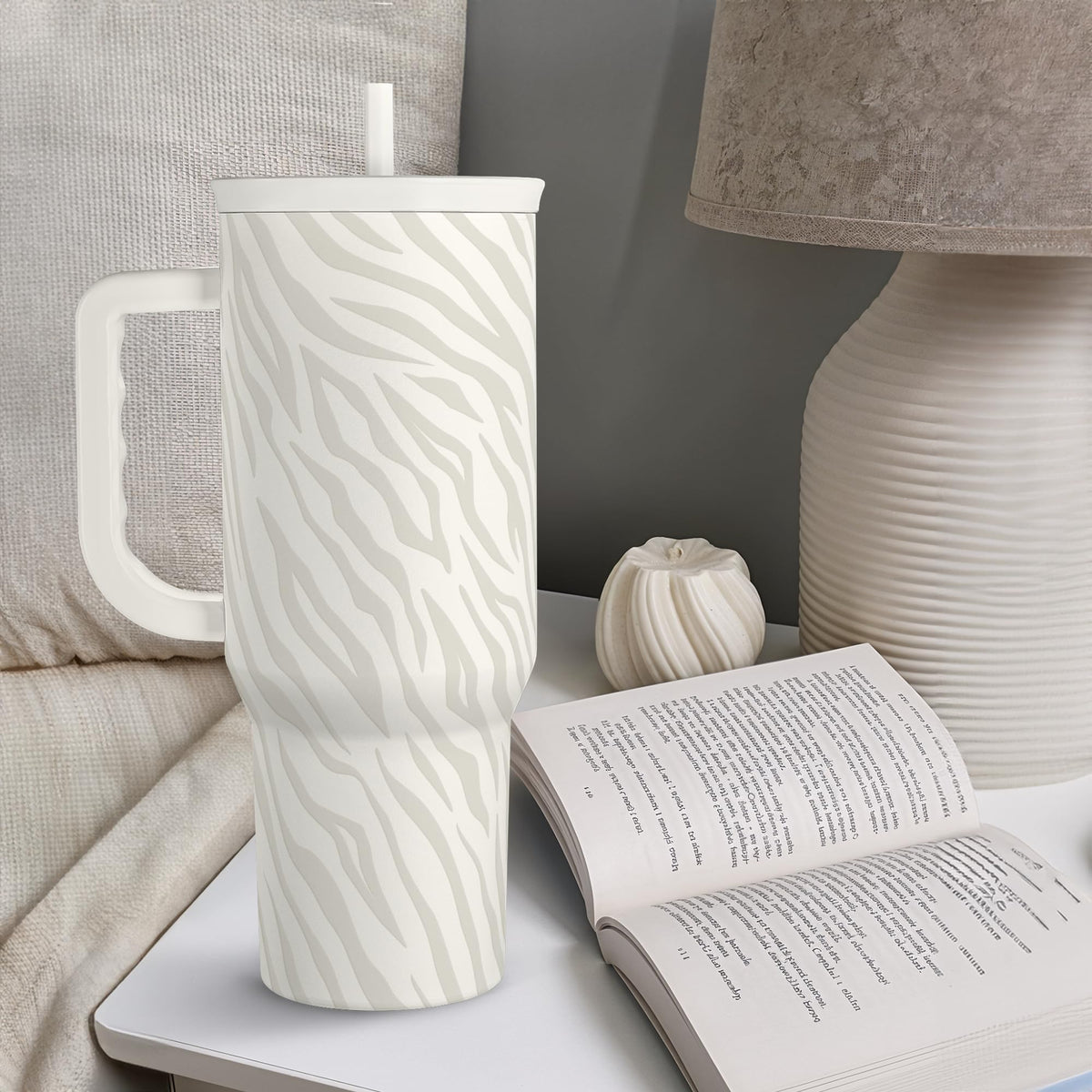 Zebra Skin 40oz Slider Tumbler with Handle and Straw