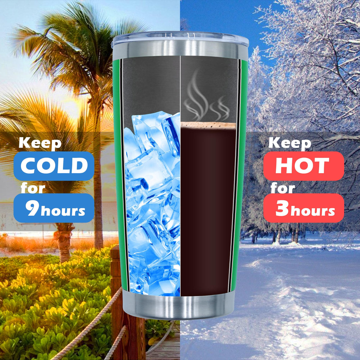 20oz Tumbler with Lid Stainless Steel Tumblers Insulated Mug Green 1P