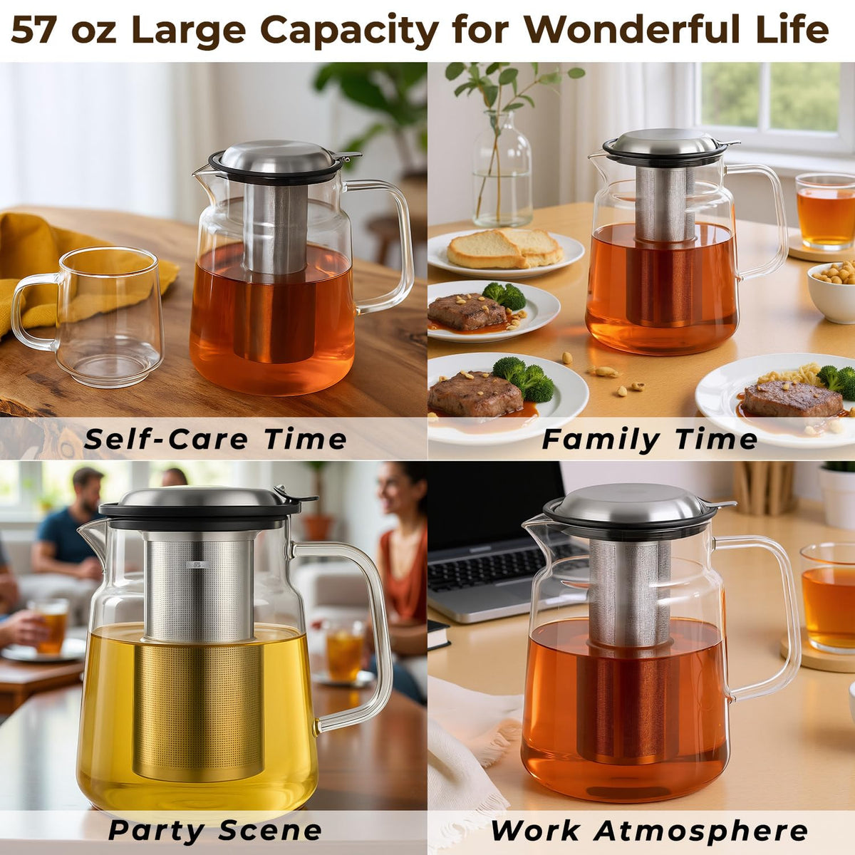 57oz Glass Tea Pot with Infuser (57 Count)