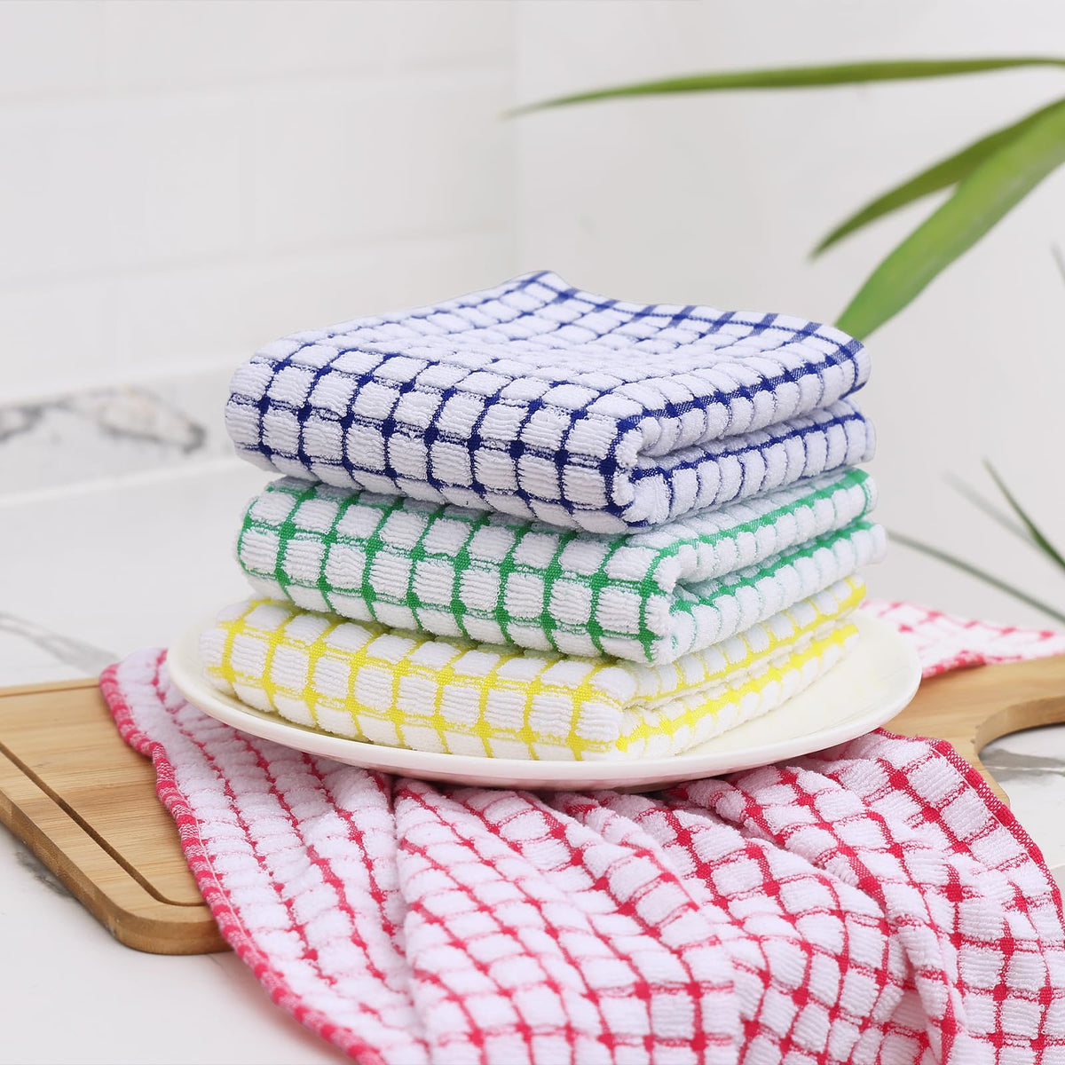 Cotton 12 Pack Kitchen Towels and Dishcloths Sets (12 Count)