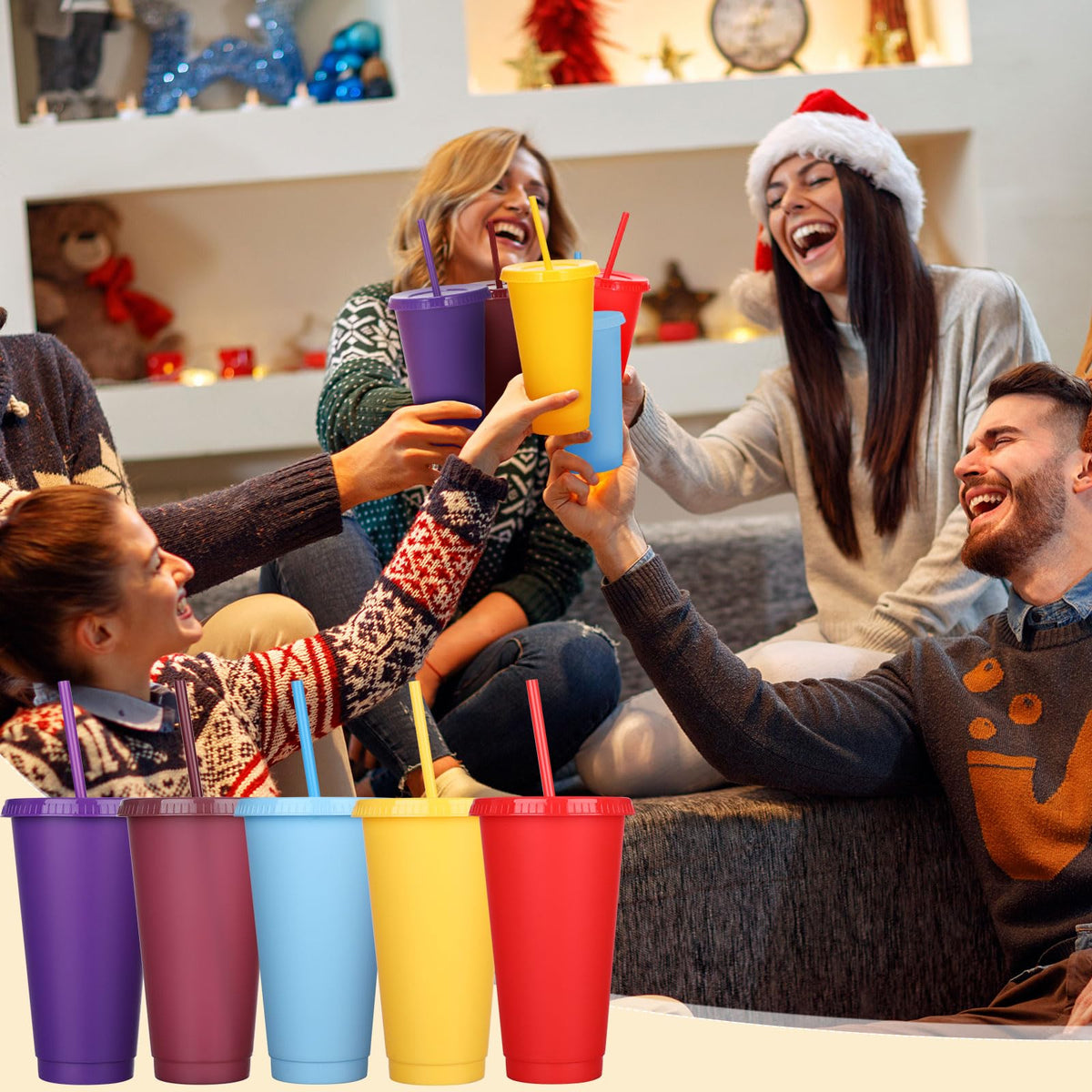 100 Pack Plastic Cups with Lids Straws (100 Count)