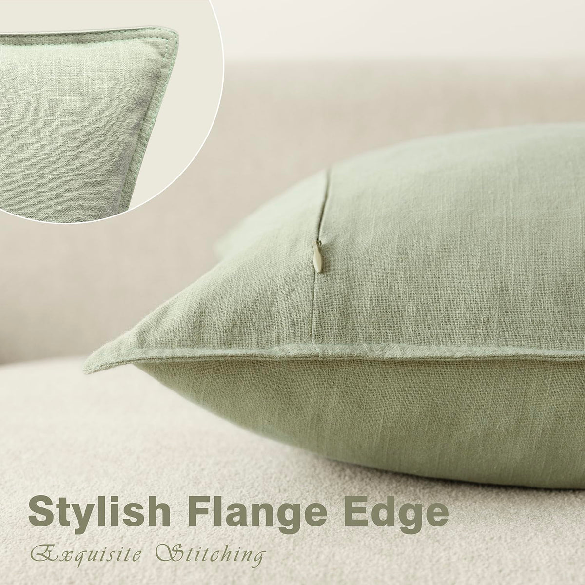 Pack of 2 Decorative Linen Solid Throw Pillow Covers Soft Accent Cushion Case Boho Farmhouse Pillowcase for Chair Couch Sofa Bedroom Living Room Home Decor 16 x 16 Inch Light Sage Green (2 Count)