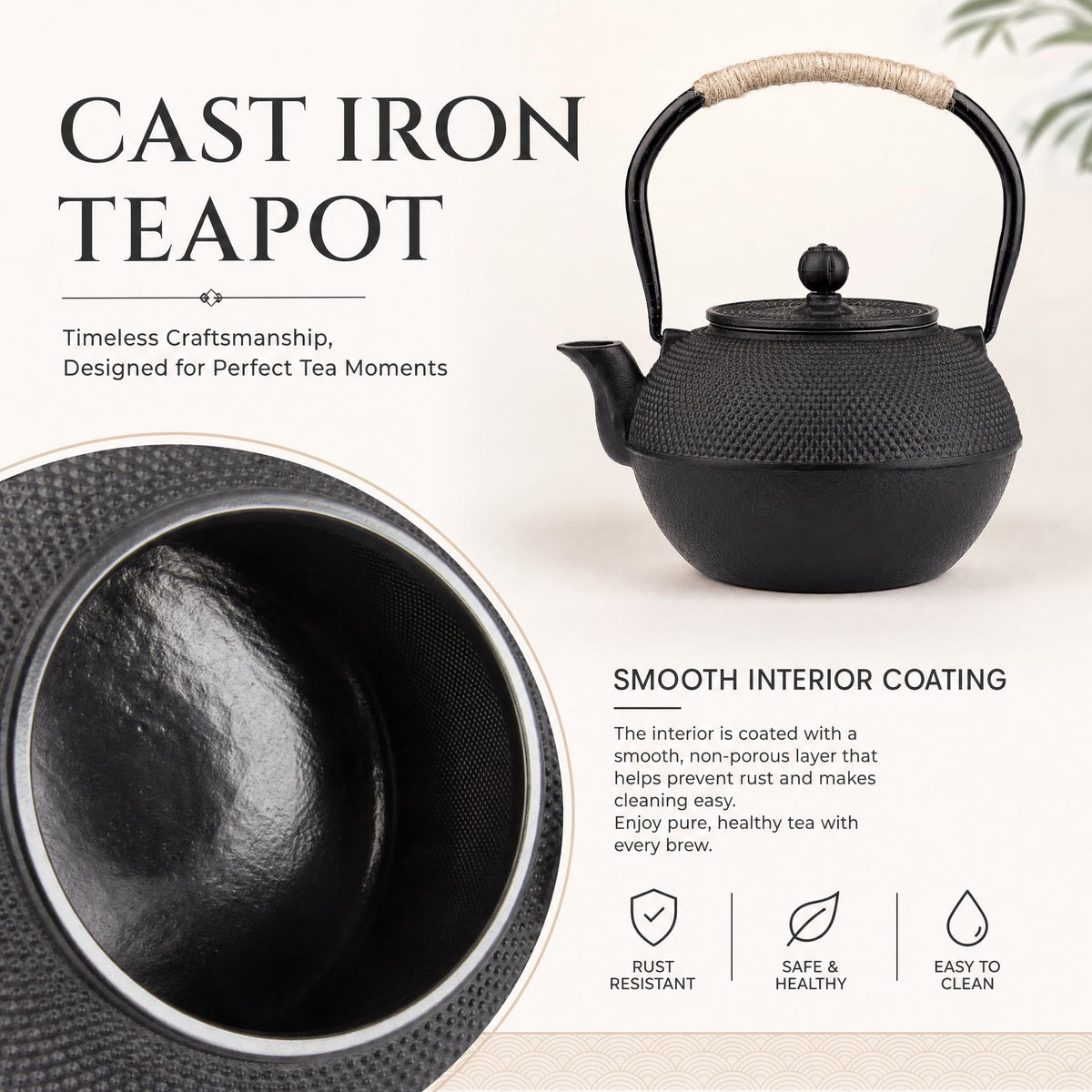 40oz Cast Iron Tea Kettle for Stovetop