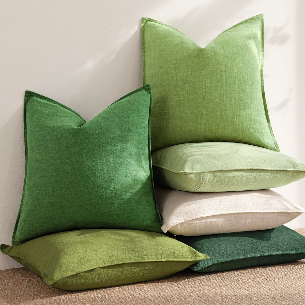 Pack of 2 Decorative Linen Solid Throw Pillow Covers Soft Accent Euro Cushion Case Boho Farmhouse Pillowcase for Chair Couch Sofa Bedroom Living Room Home Decor 22 x 22 Inch Lime Green (2 Count)