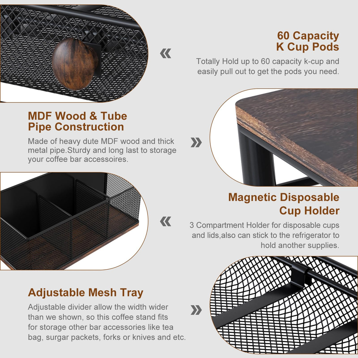 K Cup Holder 60 Capsule Capacity 2 Tier Sliding Pods Storage Drawer with Disposable Cups & Lids Holder