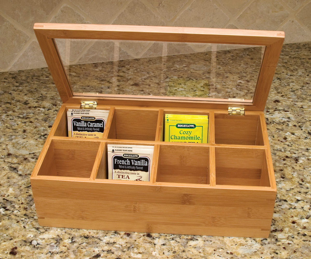 Bamboo Wood Tea Box with Clear Lid