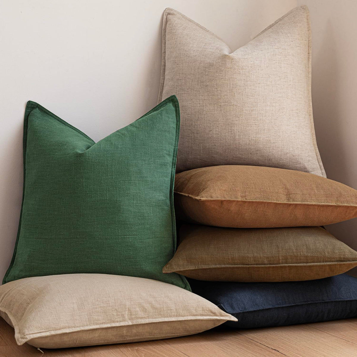 Set of 2 Decorative Linen Solid Throw Pillow Covers Soft Accent Euro Cushion Case Farmhouse Neutral Pillowcase for Chair Couch Sofa Bedroom Living Room Home Decor 22 x 22 Inch Pine Green