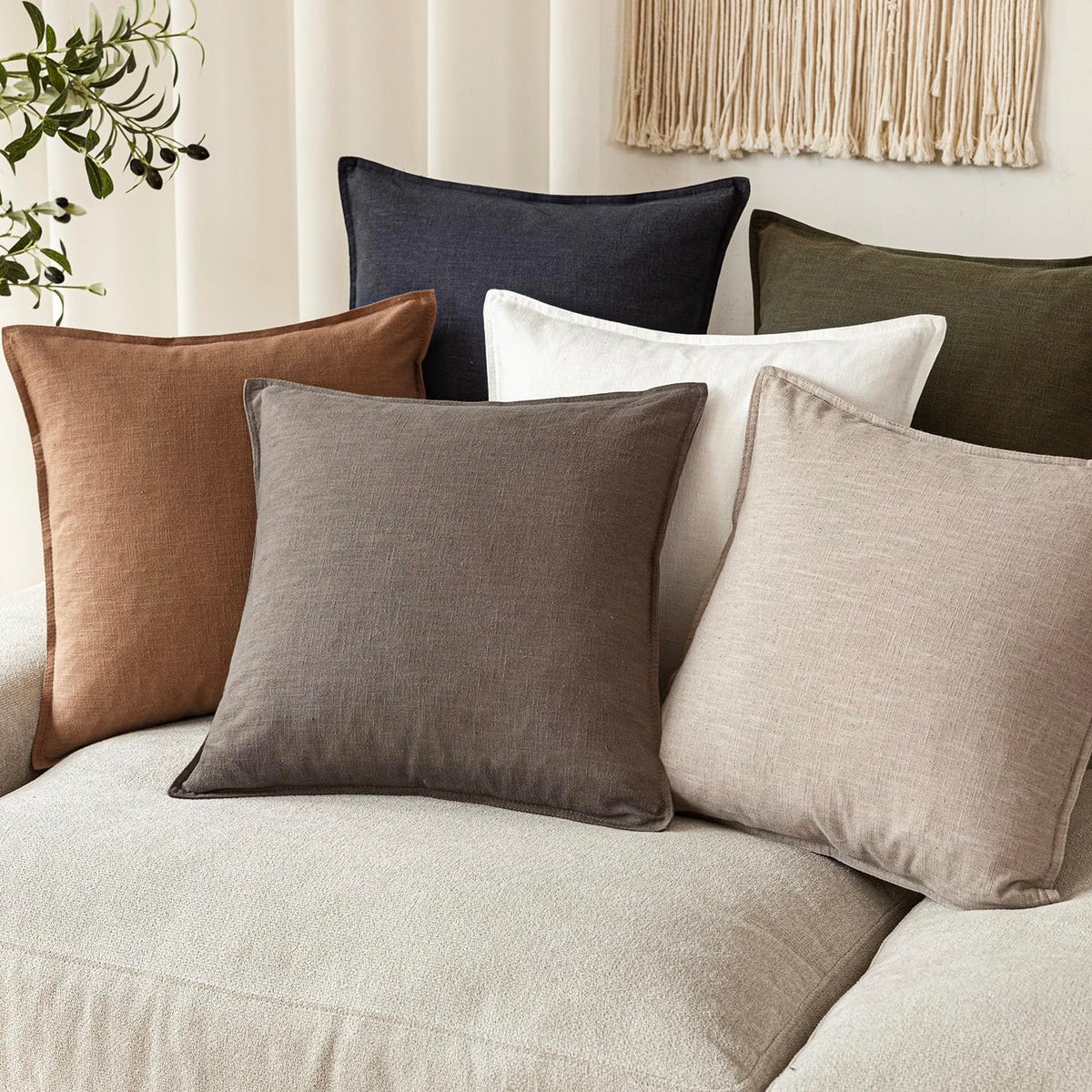 Set of 2 Decorative Linen Solid Throw Pillow Covers Soft Accent Euro Cushion Case Farmhouse Neutral Pillowcase for Chair Couch Sofa Bedroom Living Room Home Decor 18 x 18 Inch Light coffee (2 Count)