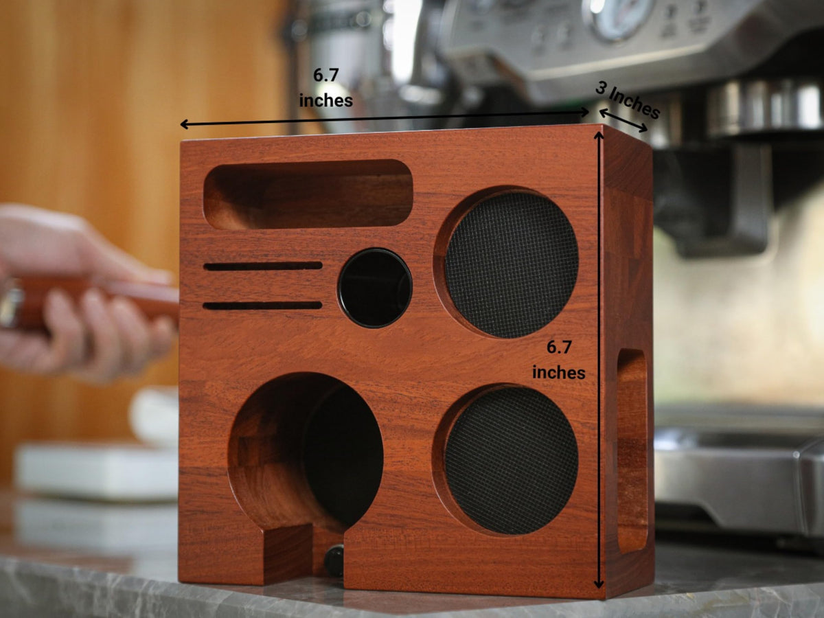 Espresso Accessories Organizer Box 58mm Tamping Station Rosewood Espresso Tools Stand for Tamper
