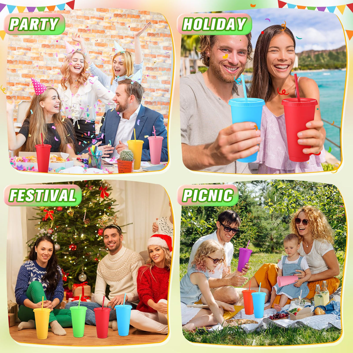 30 Pack Plastic Cups with Lids Straws (30 Count)